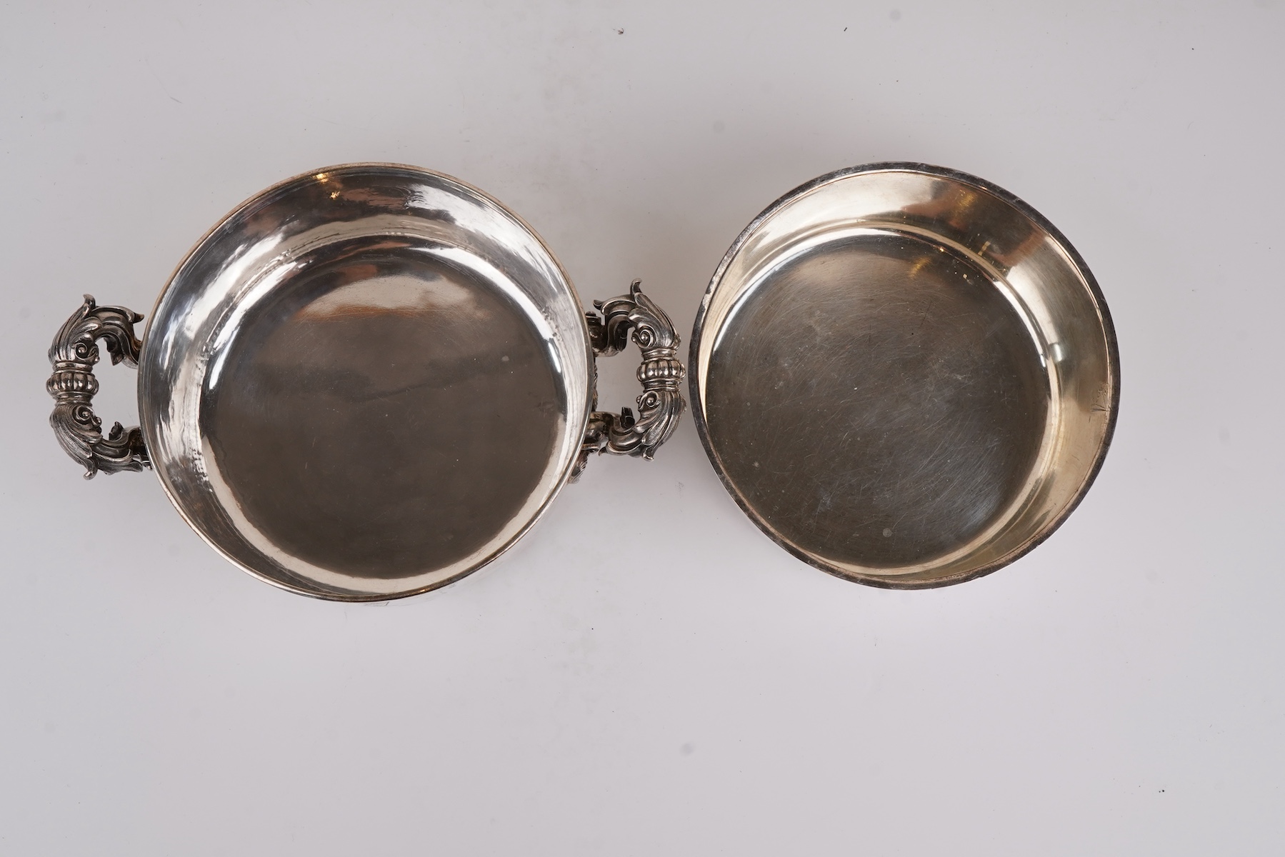 A William IV silver two handled souffle dish with liner by Robert Garrard II